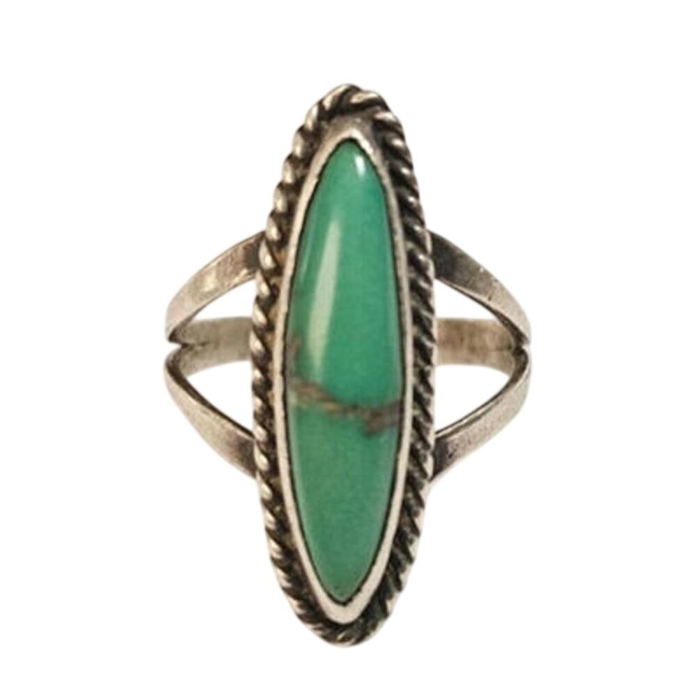 Vintage Navajo Sterling Silver Turquoise & Raindrop Navette Ring